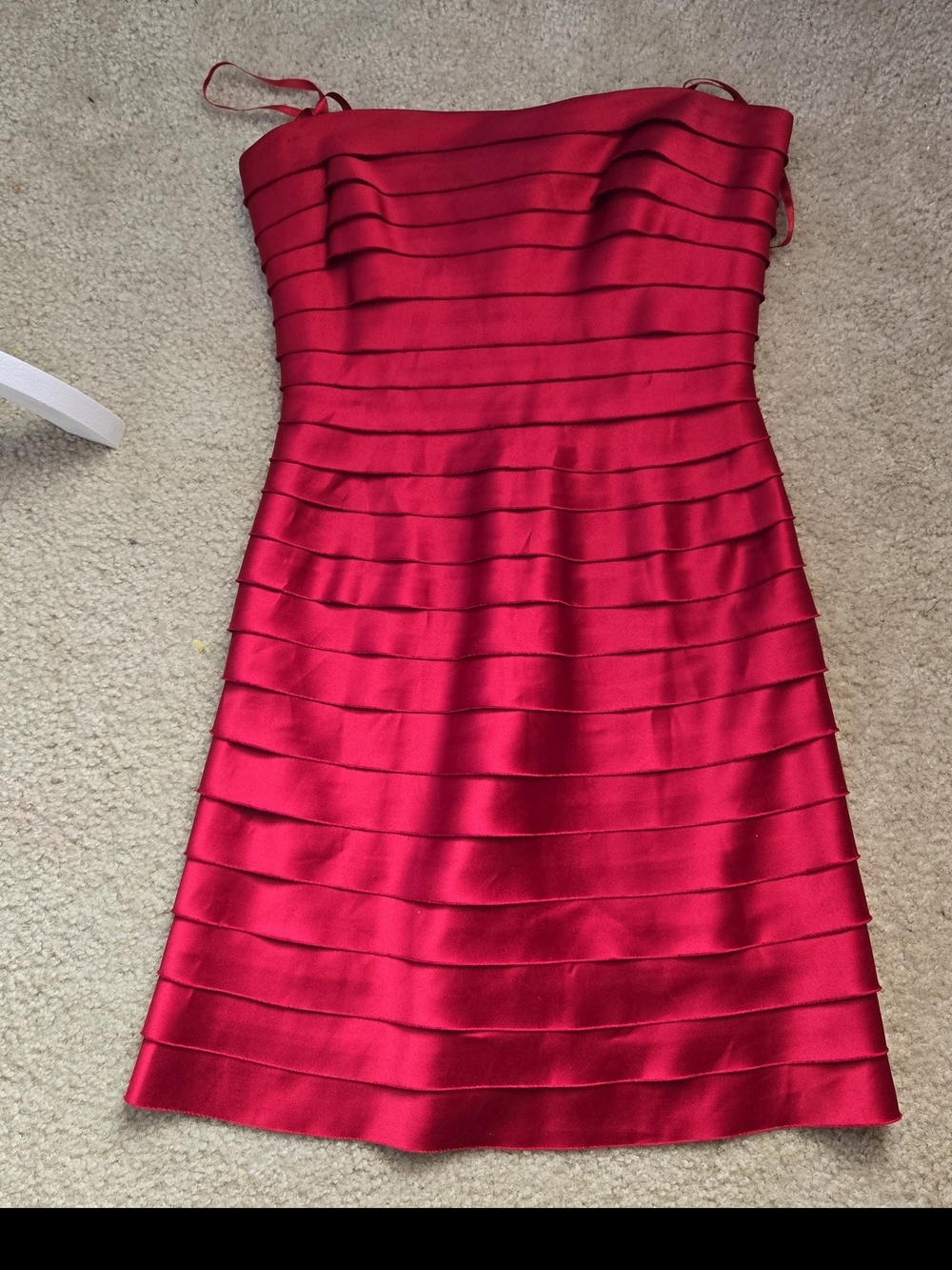 Strapless Red Tiered Satin Dress